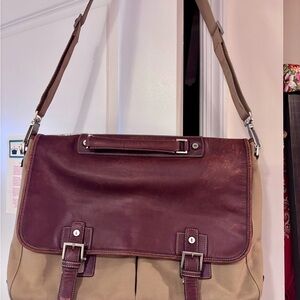 Hartmann Hudson Collection Messenger Briefcase – Tan Canvas & Brown Leather